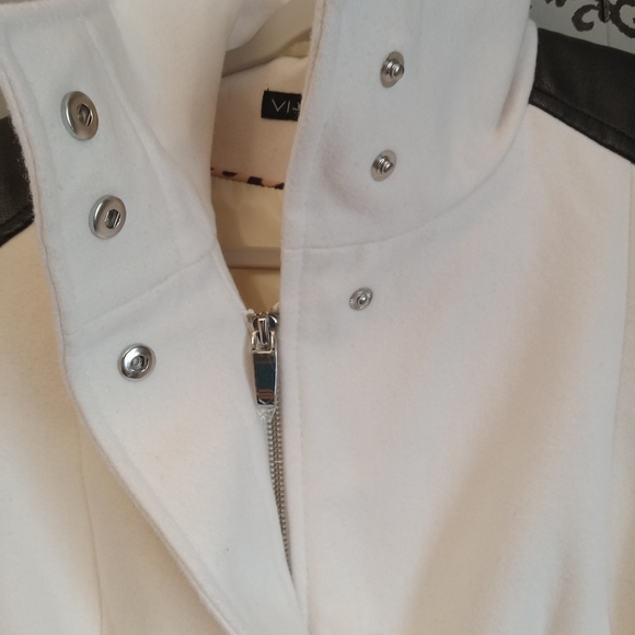 VIA SPIGA Women's White Ivory Faux Leather Stand Collar Coat Size 6 $350 - Picture 8 of 12